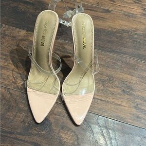 Fashion Nova Nude Heels with Clear Straps